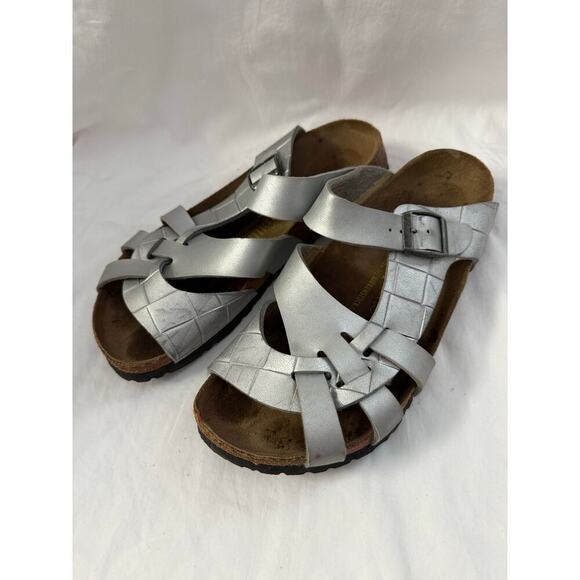 Birkenstock Papillio Pisa Silver Woven Slide On Sandals Sz 40/9 GS - Picture 3 of 7
